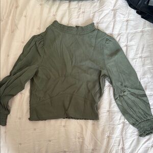 GB Girls Green Fitted Blouse with Mandarin Collar